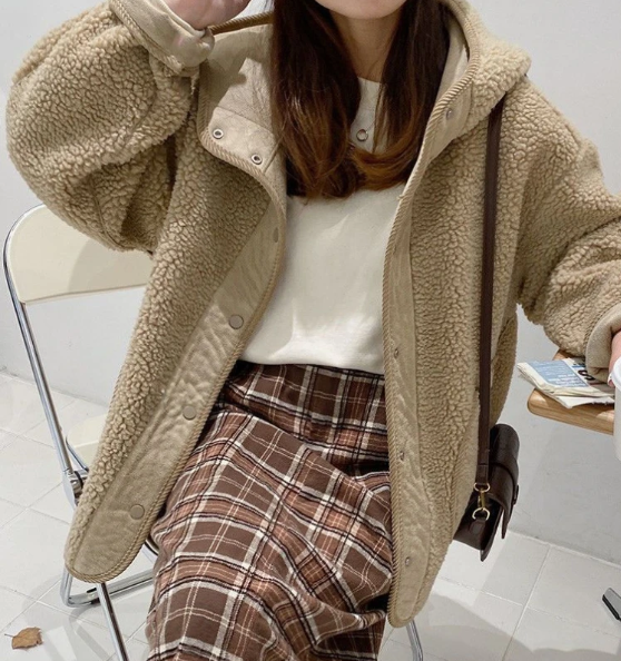 Lambswool Hooded Loose Jacket - fairypeony