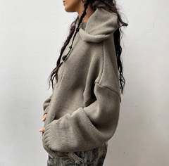 Letter Jacquard Hooded Baggy Knit Sweater - fairypeony