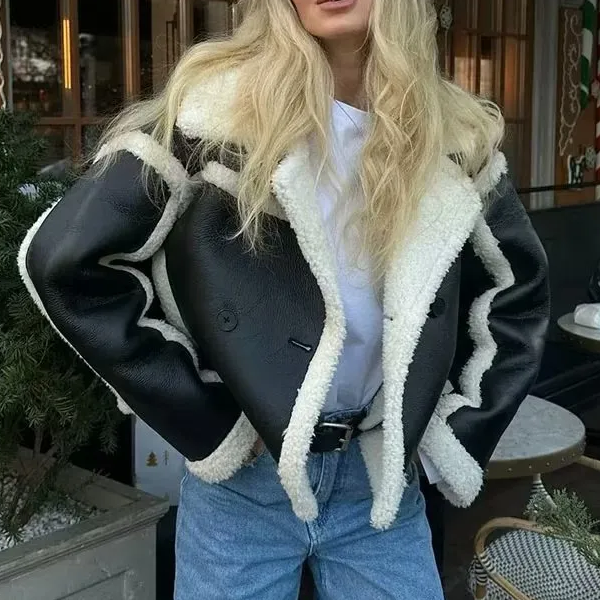 Lambswool Leather Splice Short Jacket - fairypeony