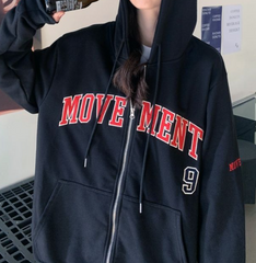 Letter Embroidery Oversized Zip Up Hoodie - fairypeony