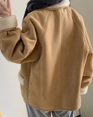 Suede Lambswool Lapel Neck Jacket - fairypeony