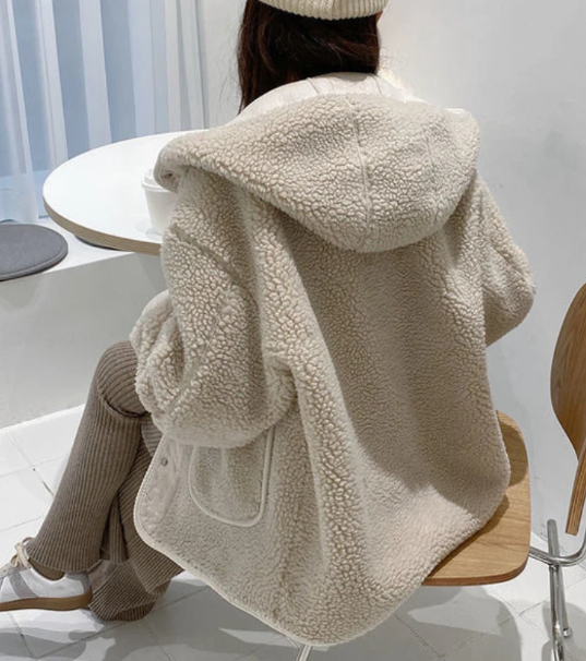 Lambswool Hooded Loose Jacket - fairypeony