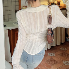 Front Tie Ruffle Long Sleeves Blouse - fairypeony