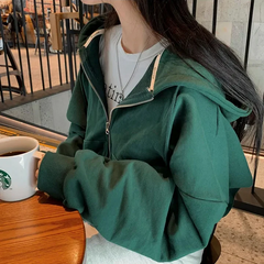 Solid Color Casual Pullover Zip Up Hoodie