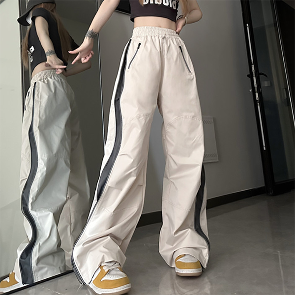 Side Zip Up Contrasting Straight Leg Sweatpants - fairypeony