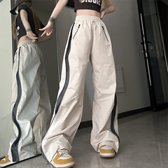 Side Zip Up Contrasting Straight Leg Sweatpants - fairypeony
