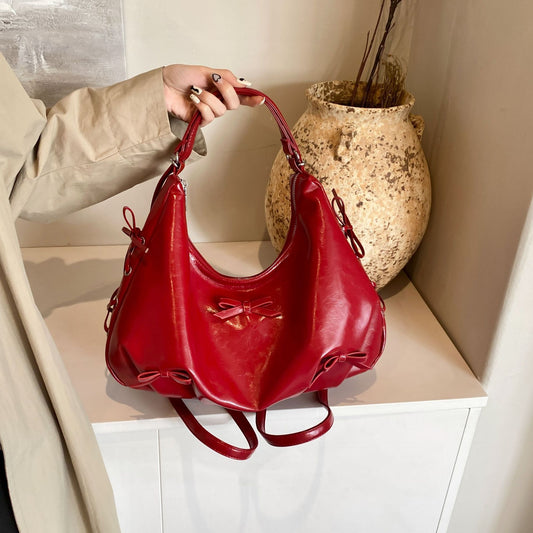 Side Lace Up Bow Pu Leather Backpack