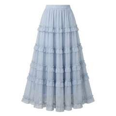 French Ruffled Flared Chiffon Maxi Skirt - fairypeony