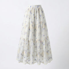 Embroidered floral pleated high waist Maxi skirt