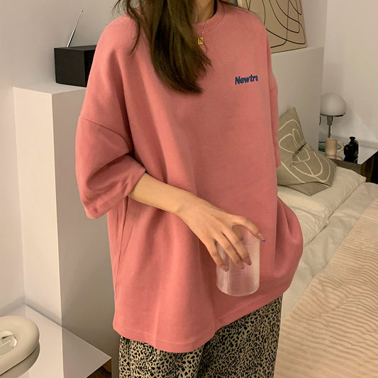 Solid Color Letter Print Oversized T-shirt