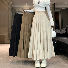 Solid Color High Waist Umbrella Maxi Skirt