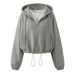 Gray hoodie with a zipper on a white background