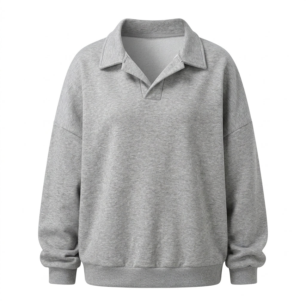 Gray sweatshirt with a collar on a white background