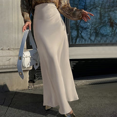 Solid Color Satin Maxi Skirt