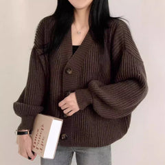 Solid Color V-Neck Casual Oversized Cardigan