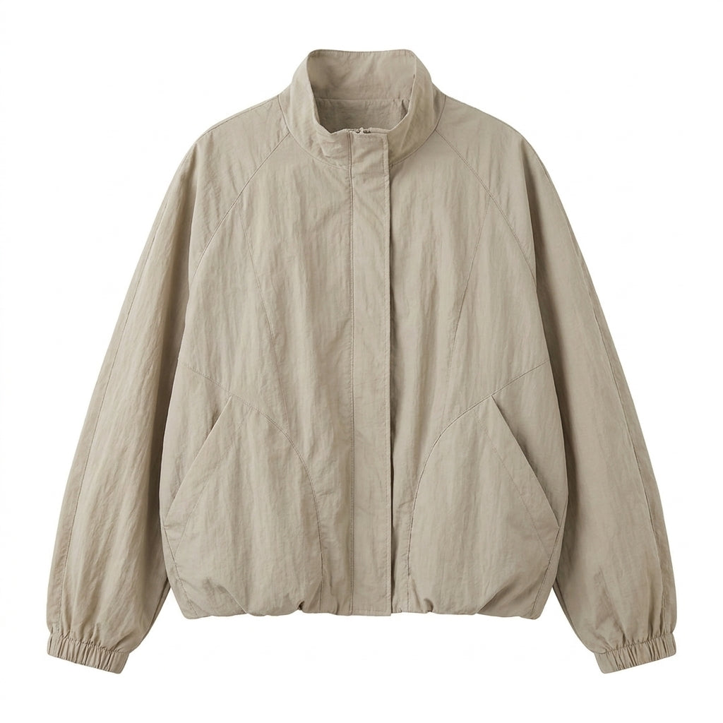 OOTD: Stand Collar Zipper Windbreaker Jacket + Embroidered High-Waist Wide-Leg Jeans - fairypeony