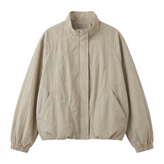 OOTD: Stand Collar Zipper Windbreaker Jacket + Embroidered High-Waist Wide-Leg Jeans - fairypeony