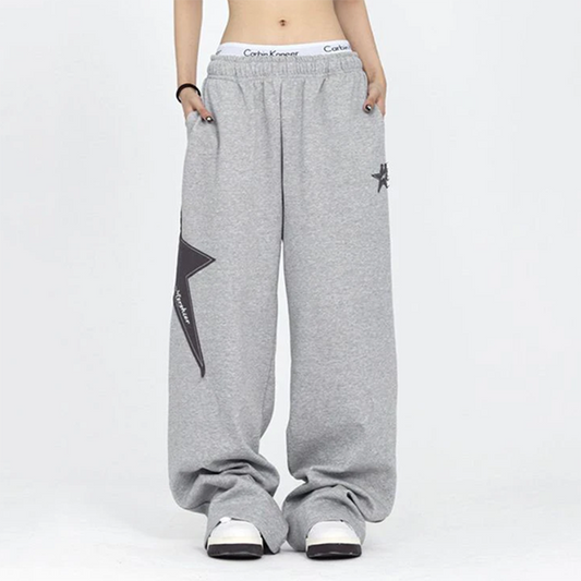 Star Patch Baggy Gray Sweatpants - fairypeony