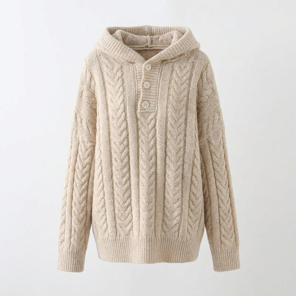 Cable Knit Hooded Overiszed Sweater - fairypeony