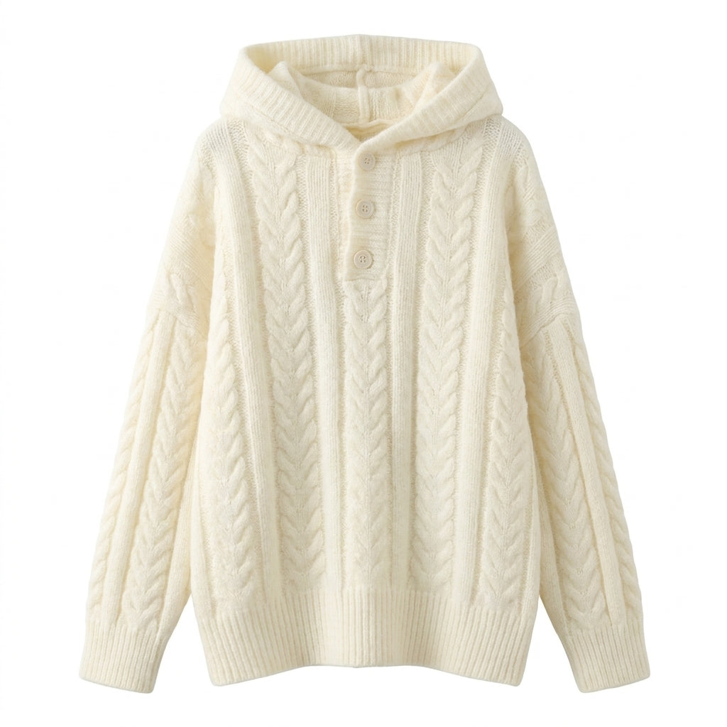 Cable Knit Hooded Overiszed Sweater - fairypeony
