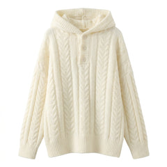 Cable Knit Hooded Overiszed Sweater - fairypeony