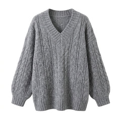 Solid Color V-Neck Loose Sweater