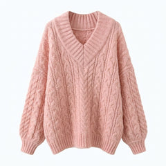 Solid Color V-Neck Loose Sweater