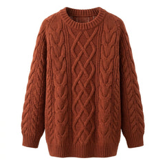 Solid Color Cable Knit Round Neck Sweater
