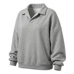 Solid Color Polo Collar Sweatshirt - fairypeony