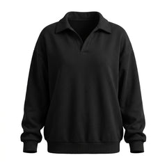 Solid Color Polo Collar Sweatshirt - fairypeony