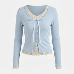 Aesthetic Lace Trim Fake Two Piece Tee - fairypeony