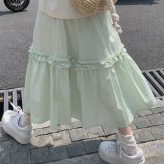 Vanilla Green Coquette Bow Maxi Skirt