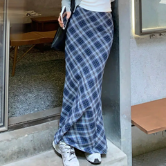 Vintage Blue Plaid Maxi Skirt
