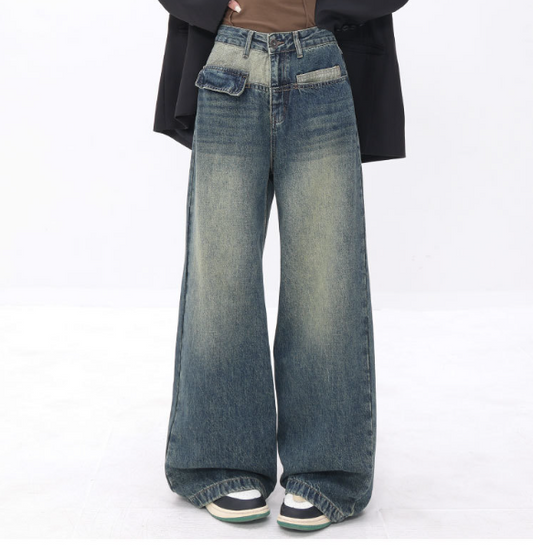 Vintage Blue Wash Patchwork Boyfriend Jeans - fairypeony