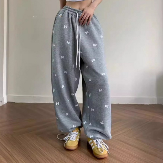 Vintage Bowknot Print Baggy Sweatpants