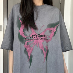Vintage Butterfly Short Sleeve Graphic Oversized Tee - fairypeony
