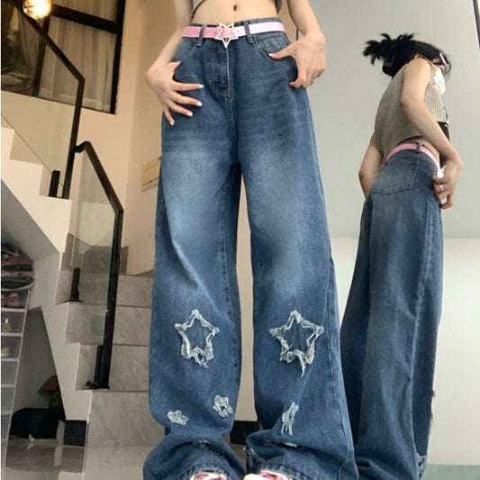 Vintage Distressed Star Patch Boyfriend Jeans - fairypeony