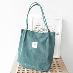 Fake Two Piece Blouse + High Waist Baggy Pants + Single Strap Mid Heel Sandals + Corduroy Tote Bag - fairypeony