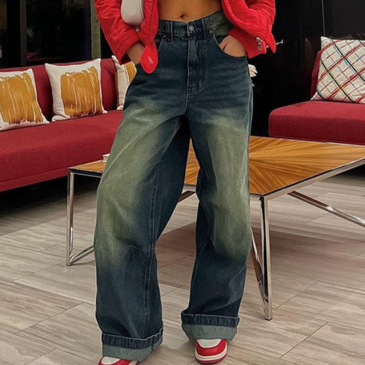Vintage Gradient Wash Straight Leg Jeans - fairypeony
