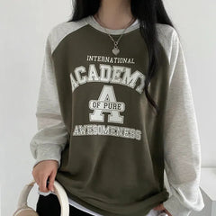 Vintage Print Raglan Long Sleeve Oversized Tee - fairypeony