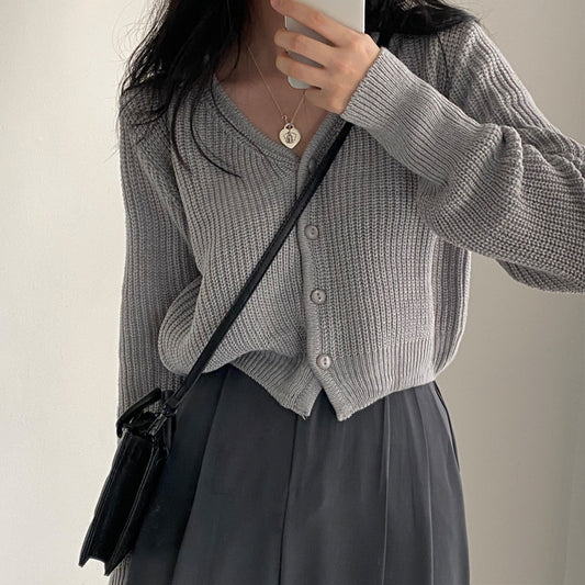 Vintage Solid Color Knitted Button Cardigan