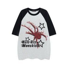 Vintage Spider Print Raglan Short Sleeve Tee