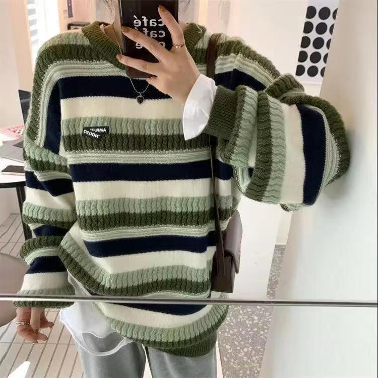 Vintage Striped Oversized Sweater - fairypeony