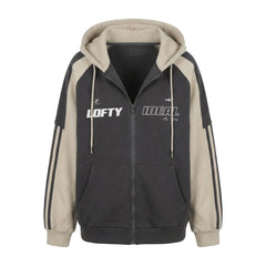 Vintage Color Block Zip Up Hoodie