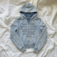 Vintage Hooded Sweater – Detachable Hood Metal Button Cotton Sweater in 2 Colours