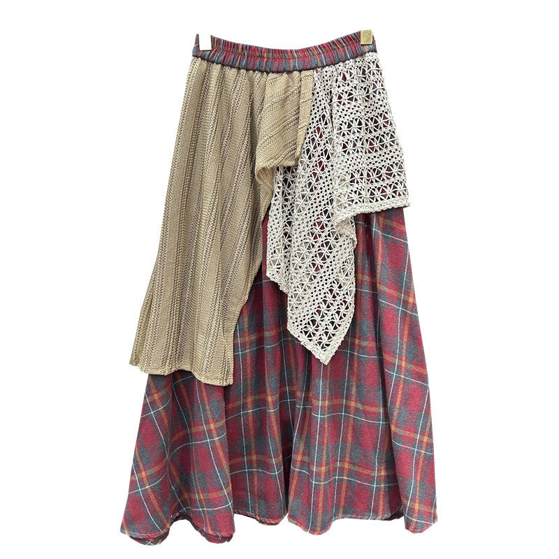 Skirt with plaid pattern and textured layers on a white background