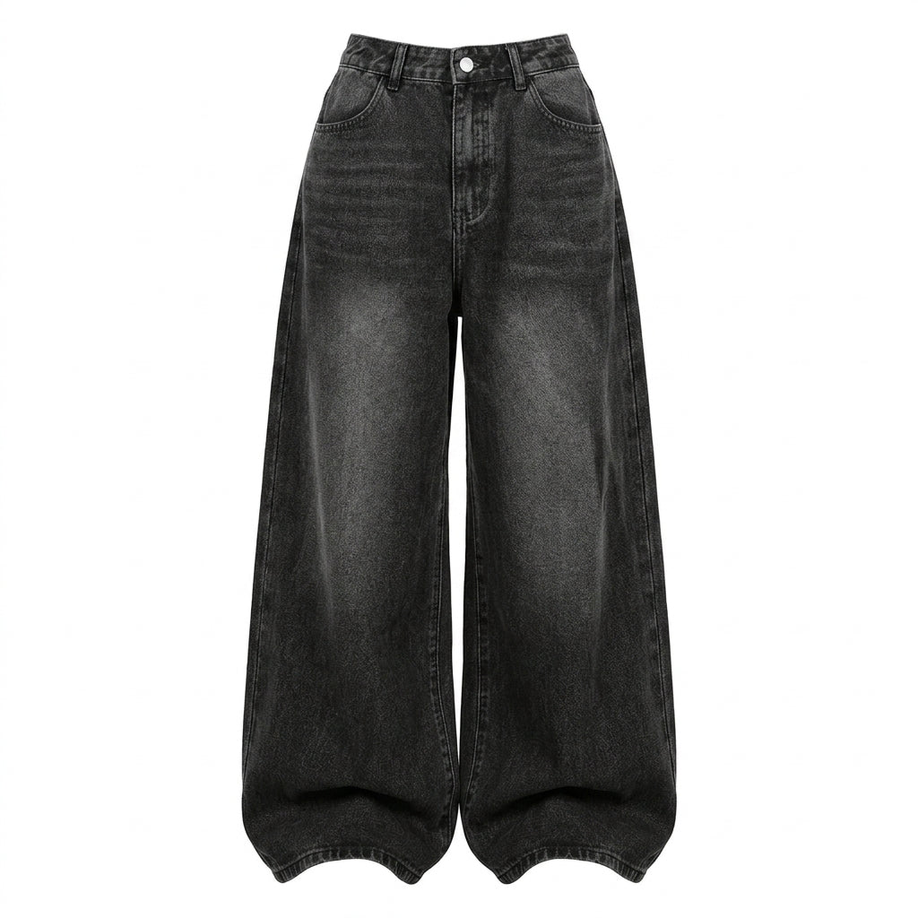Black wide-leg jeans on a white background