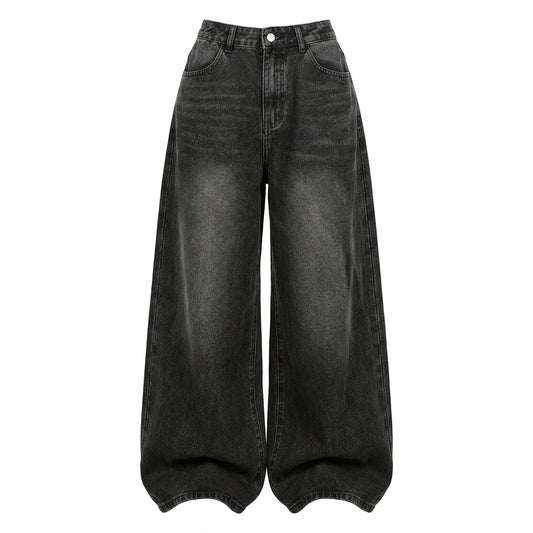 Black wide-leg jeans on a white background
