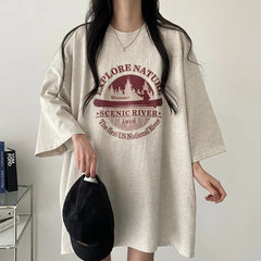 Vintage Logo Print Round Neck Oversized T-shirt