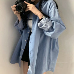 Vintage Mid-Length Oversized Denim Blouse